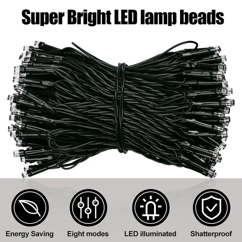 LED Plastic Leath Solar Powered Outdoor Fairy Lights IP65 Waterproof 8 Lighting Modes for Christmas Wedding Decoration