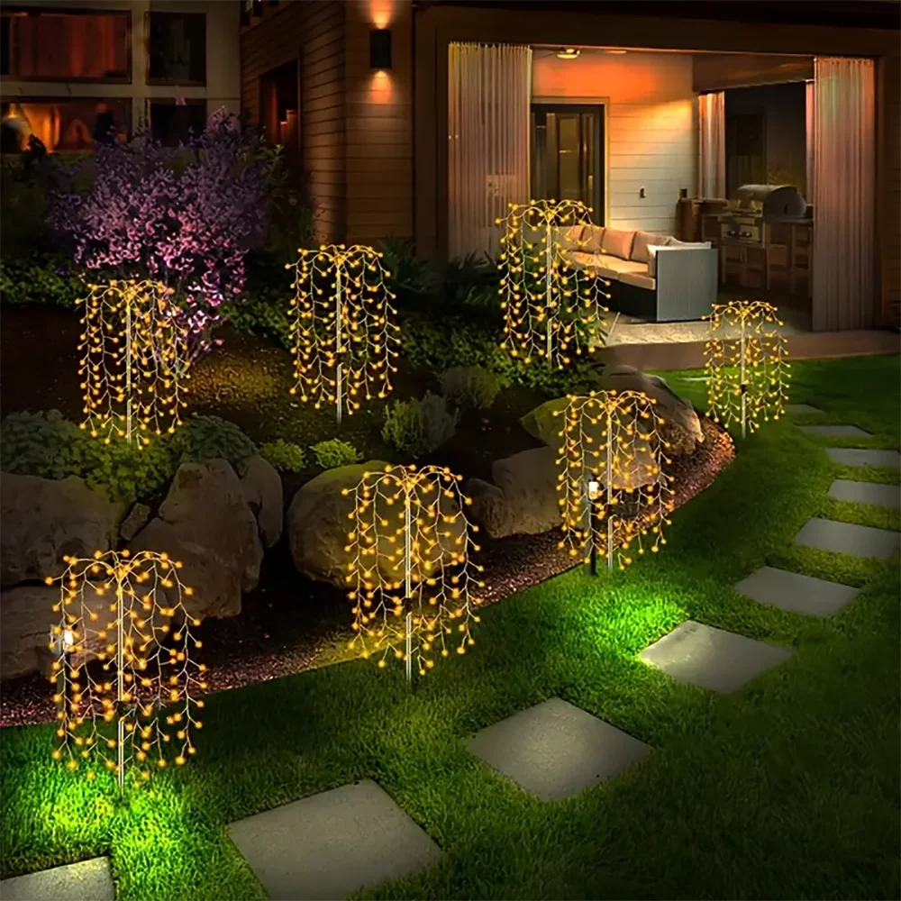 Solar-Powered Garden Lights Outdoor Waterproof Firecracker Fireworks Lights for Patio Pathway Lawn Party Camping Decoration
