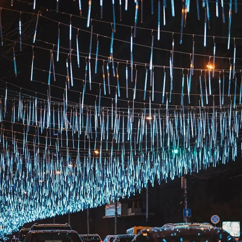 Solar Meteor Shower Light Christmas Tree Outdoor Falling Rain Drop String Lights for Street Wedding Party Garden Eave Decoration