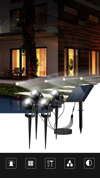 Solar Outdoor Lighting Landscape Yard Garden Tree Separately Lamp Powered Spotlight 4 Warm White Lights Solar Panel