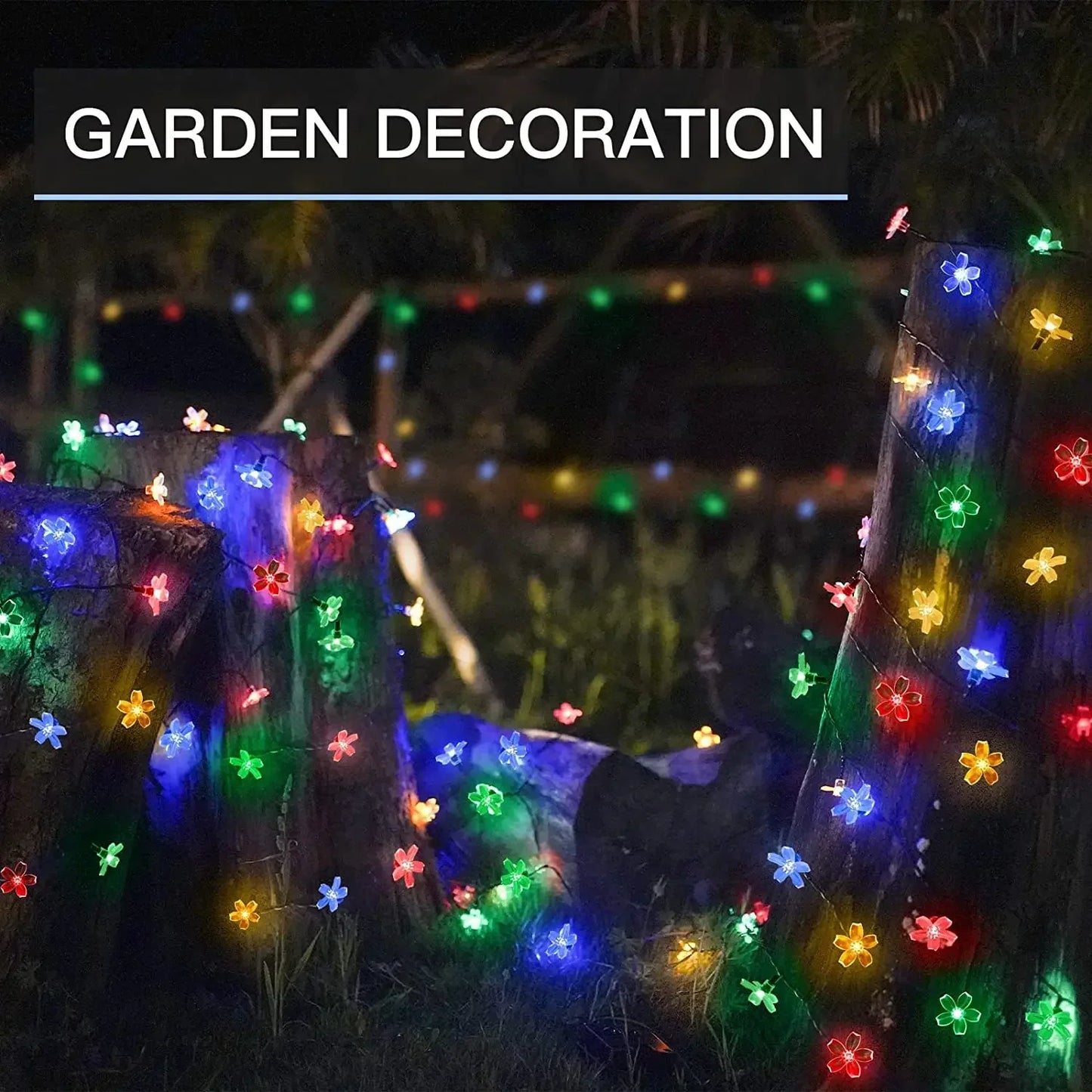 Solar Flower String Lights Outdoor Waterproof LED Fairy Lamp Decoration for Garden Fence Yard Christmas Home Party Decor
