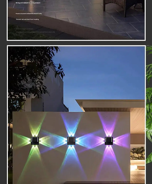 Solar Outdoor Ambient Wall Lamp Four Sided Lighting for Courtyard Garden Porch Front Door Staircase Waterproof Solar Fence Light