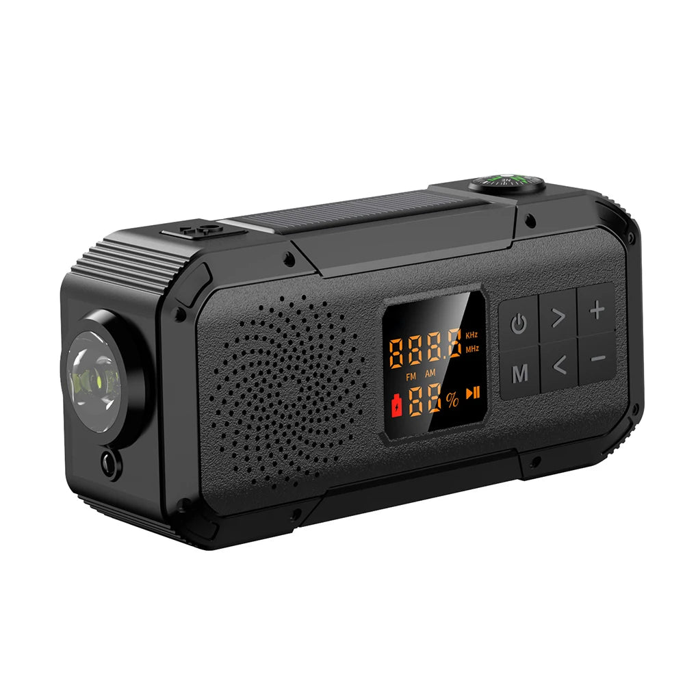 AM/FM/WB/NOAA Emergency Radio Hand Crank Solar Powered Radio Multifunction Weather Radio with BT Flashlight SOS for Outdoor