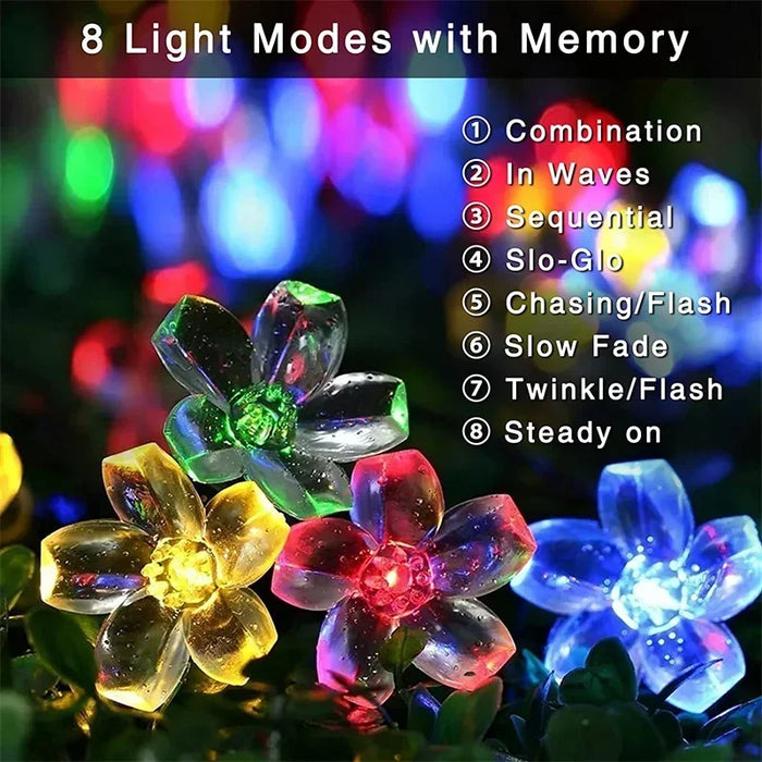 Solar Flower String Lights Outdoor Waterproof LED Fairy Lamp Decoration for Garden Fence Yard Christmas Home Party Decor