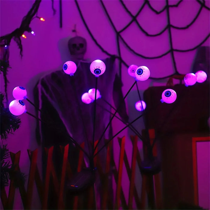 Halloween Outdoor Solar Eyeball Lights-LED Green&Purple Glow, Swinging Firefly Effect,for Creepy Yards, Lawns & Halloween Haunts