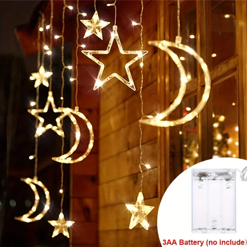 Star Moon Solar Battery String Lights 8Mode Outdoor Christmas Garland LED Fairy Light for Ramadan Festoon Wedding New Year Decor