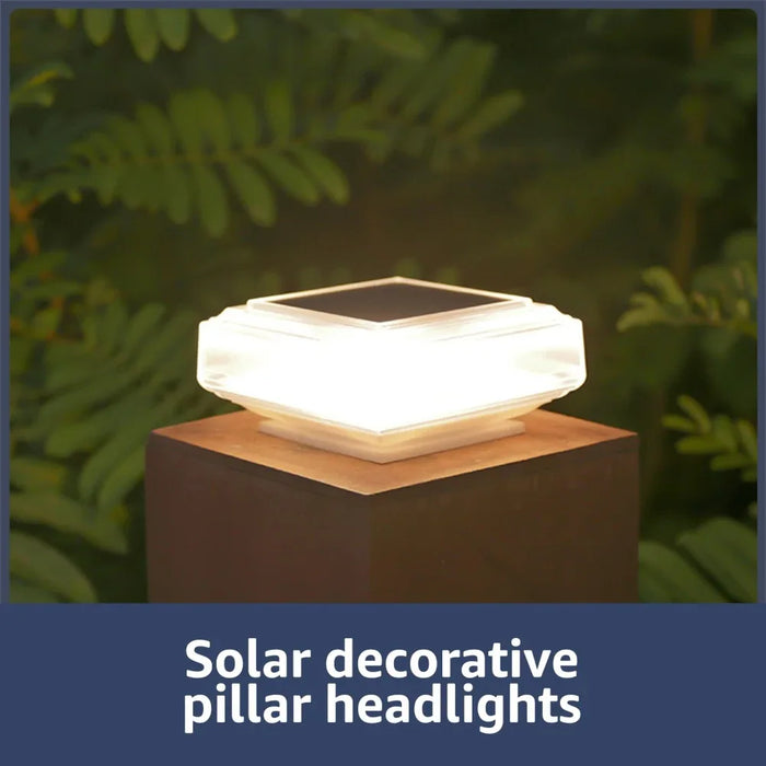 Solar Post Lights Clear Lampshade Waterproof Solar Deck Fence Cap Light Warm Light Outdoor Square Street Lamp For Garden Patio