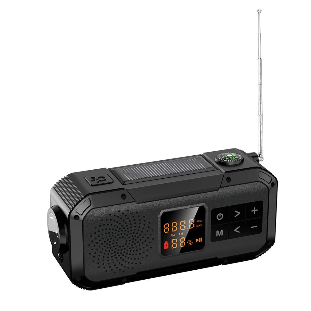 AM/FM/WB/NOAA Emergency Radio Hand Crank Solar Powered Radio Multifunction Weather Radio with BT Flashlight SOS for Outdoor