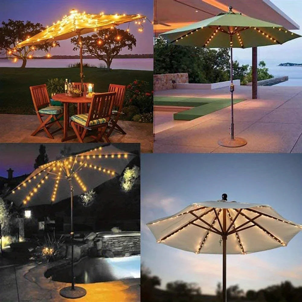 Solar Patio Umbrella Lights 8 Modes String Lights with Clip Waterproof Light for Outdoor Lighting Deck Garden Party Decoration