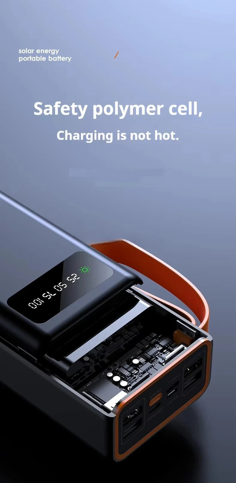 90000mAh Large Capacity Portable Power Bank with Solar or Camping Light Function Fast Charging External Backup Battery