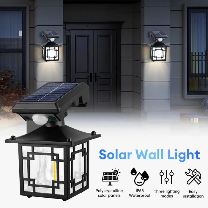 Retro Solar Motion Induction Wall Lamp Outdoor Waterproof 3 Lighting Modes Decoration Wall Light for Courtyard Garage Garden ﻿
