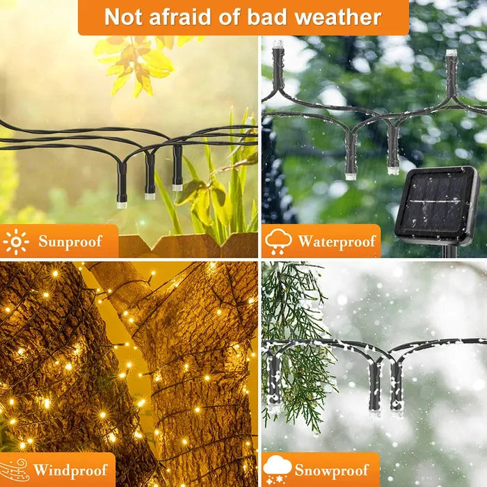 LED Plastic Leath Solar Powered Outdoor Fairy Lights IP65 Waterproof 8 Lighting Modes for Christmas Wedding Decoration