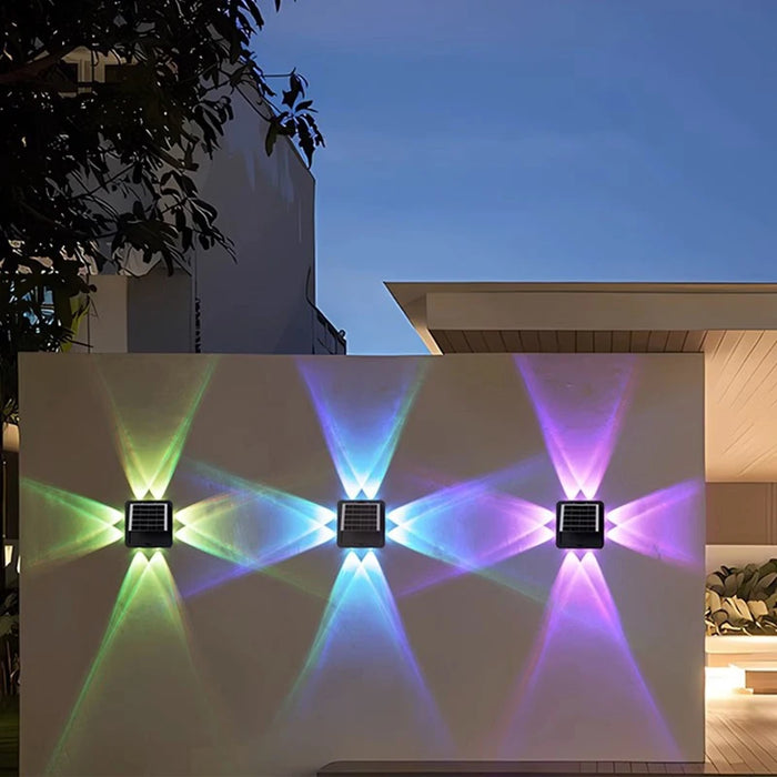 Solar Outdoor Ambient Wall Lamp Four Sided Lighting for Courtyard Garden Porch Front Door Staircase Waterproof Solar Fence Light
