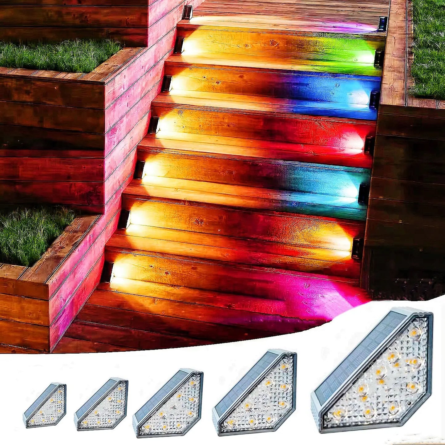Solar Stair Lights with Motion Sensor Waterproof  IP67 3 Mode RGB Color Changing Step Light LED Lights for Steps Patio Garden