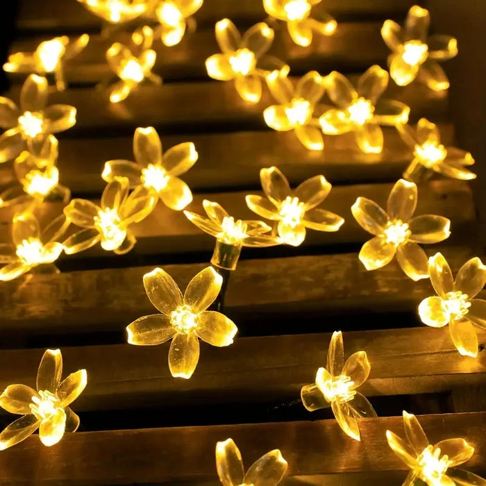 5/6.5/7/12M Purple Solar Flower String Lights Fairy LED Lights String Decorative Outdoor Lighting For Home Garden Holiday Decor