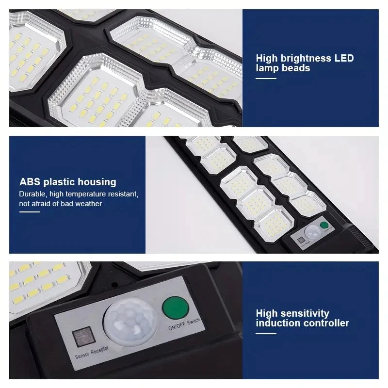 Powerful Solar-Powered LED Floodlight with Remote Control and Motion Sensor - Ideal for Outdoor Courtyards Security Lighting