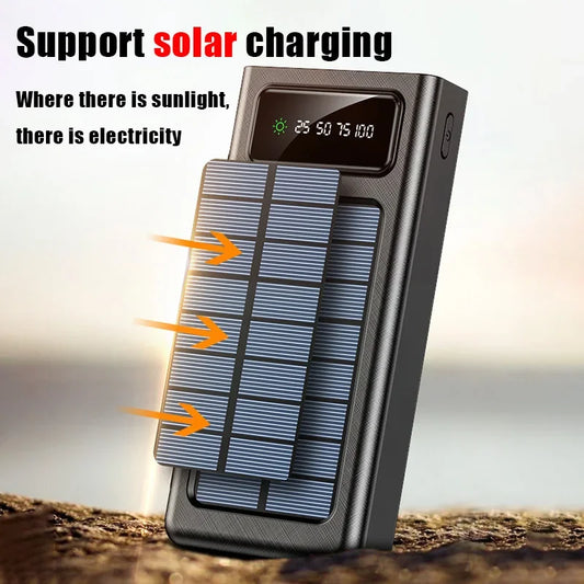 200000mAh Solar Power Bank Large Capacity Mobile Charging Outdoor Fast Charging 2 LED Light Suitable For iPhone Xiaomi Huawei