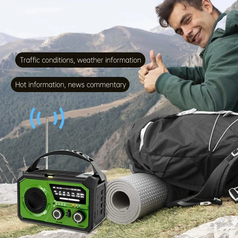 AM/FM/WB NOAA Emergency Weather Radio Solar Hand Crank Radio LED Flashlight Reading Lamp Survival Radio for Outdoor