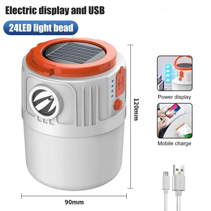 Solar Light Bulb Camping light LED Solar USB Rechargeable 5Lighting Modes Flashlight Tent Hanging Bulb for Outdoor Emergency ﻿