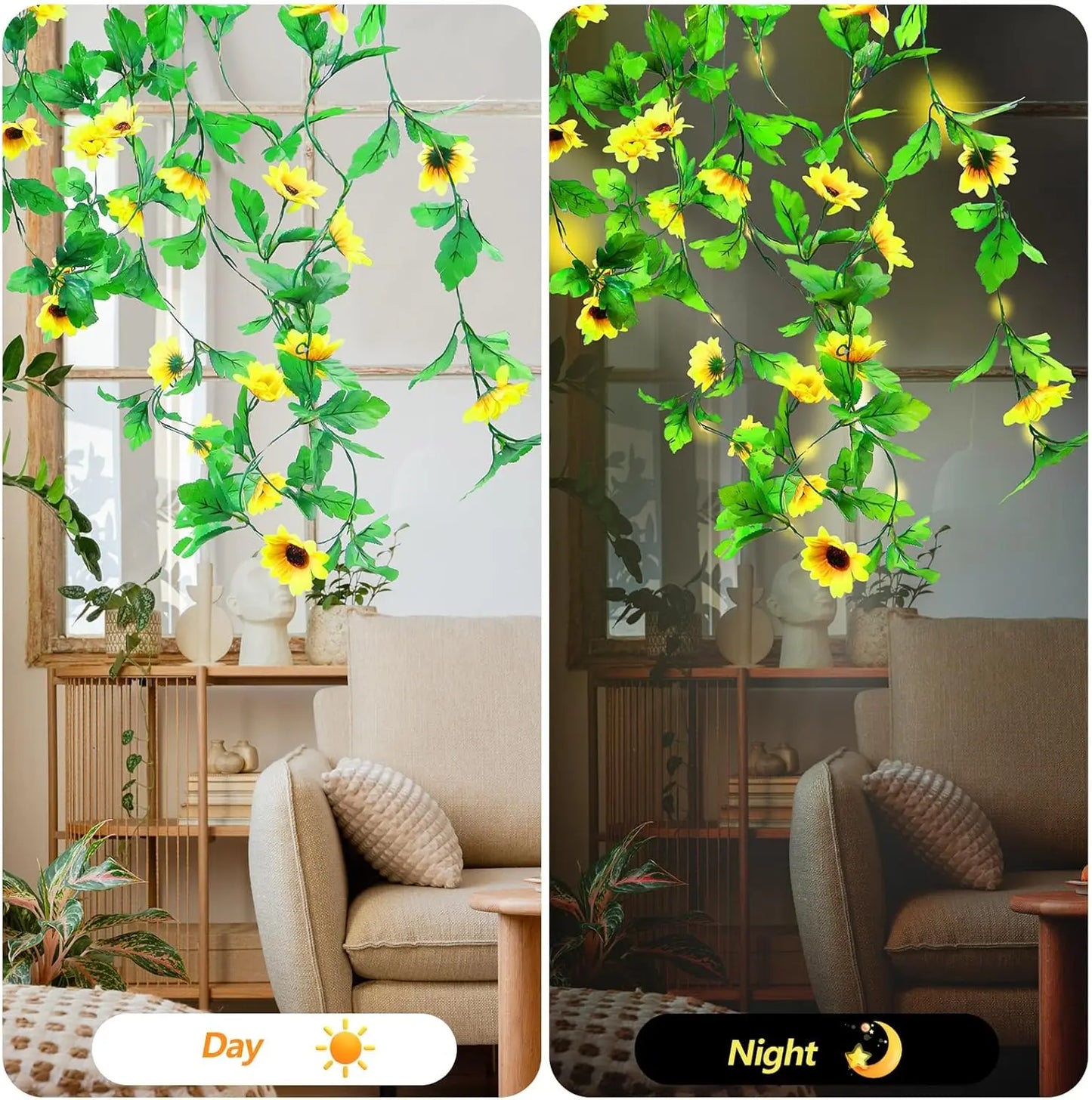 Solar Sunflower String Light LED Floral Vine Sunflower Garland Waterproof for Outdoor Fence Wedding Gardens Balcony Fairy Light