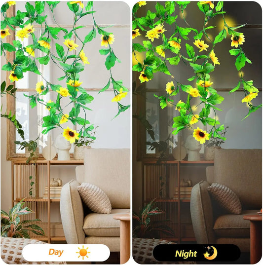 Solar Sunflower String Light LED Floral Vine Sunflower Garland Waterproof for Outdoor Fence Wedding Gardens Balcony Fairy Light