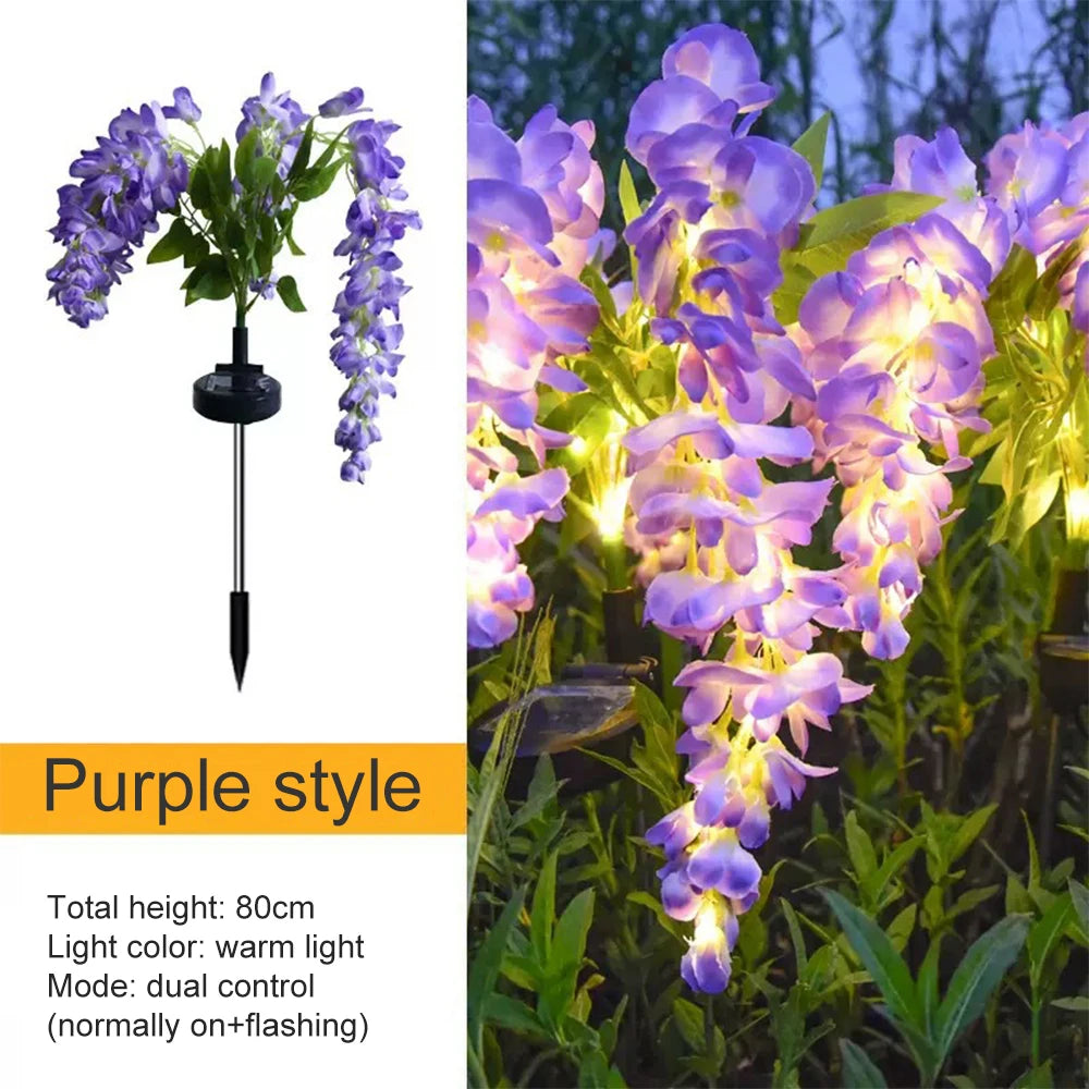 Solar Outdoor Decor Light Realistic Wisteria Floral Waterproof Artificial Flowers Light Solar Powered Garden Lawn Yard Lamp
