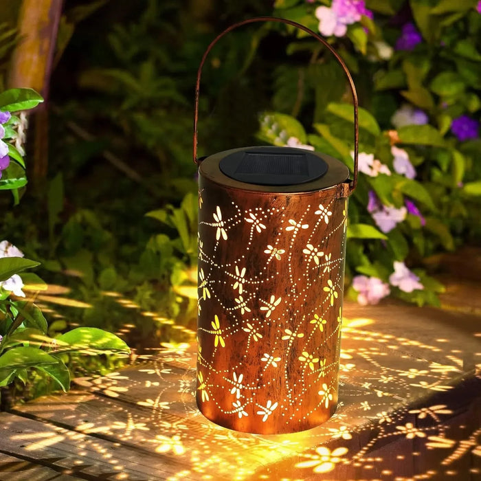 Solar Lantern Light Dragonfly Outdoor Hanging GardenMetal Decor Lanterns-Waterproof LED Decorative Lights