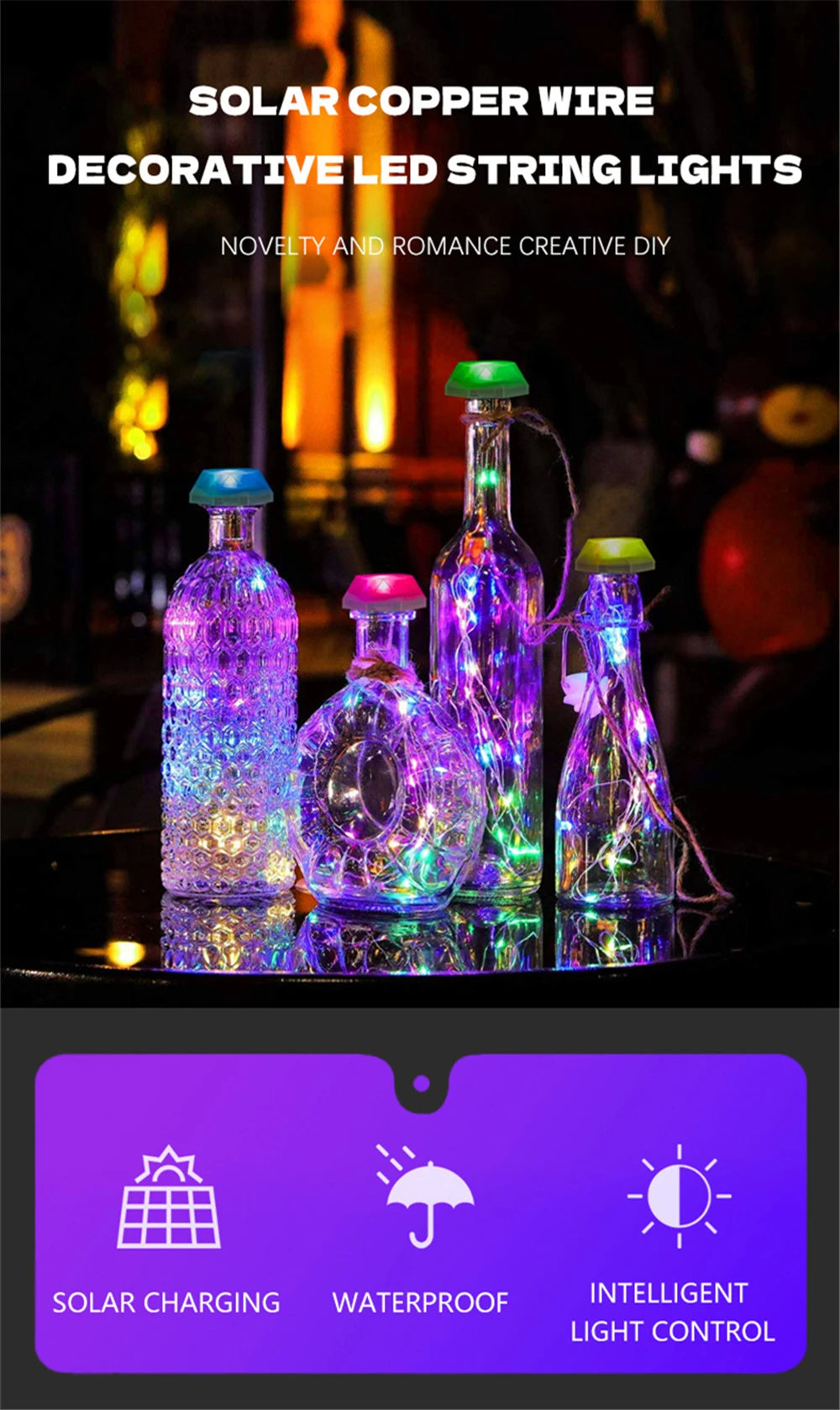 Upgraded Solar Wine Bottle Lights LED Waterproof Copper Lights Fairy Cork String Lights for Christmas, Outdoor, Wedding Decor