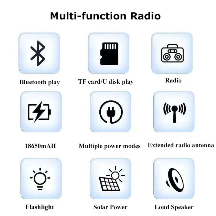 Portable Emergency Radio Solar FM AM SW1-6 Radio Receiver Bluetooth Speaker with Flashlight TF Card USB Drive MP3 Music Player
