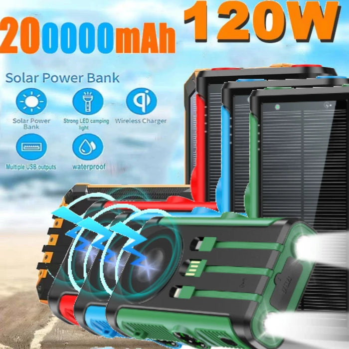 200000mAh Solar Power Bank 22.5W Magnetic Wireless Charging Camping Powerbank with Cables External Battery for IPhone Magsafe