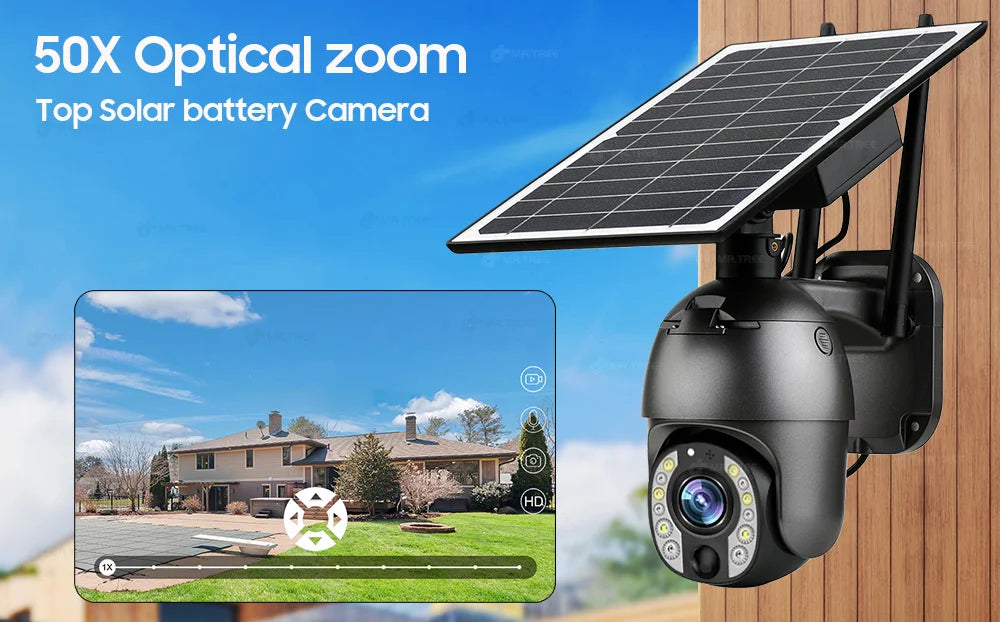 Home Outdoor Surveillance Solar Camera 4G SIM 50X Optical Zoom 4K Wifi Security Protection Cam Human Detection CCTV IP Cameras