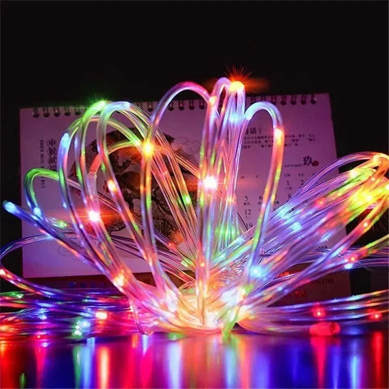 Solar Outdoor Fairy Lights LED Festoon Tube Rope String Light Summer Garden Fence Wedding Party Balcony Decoration Solar Garland