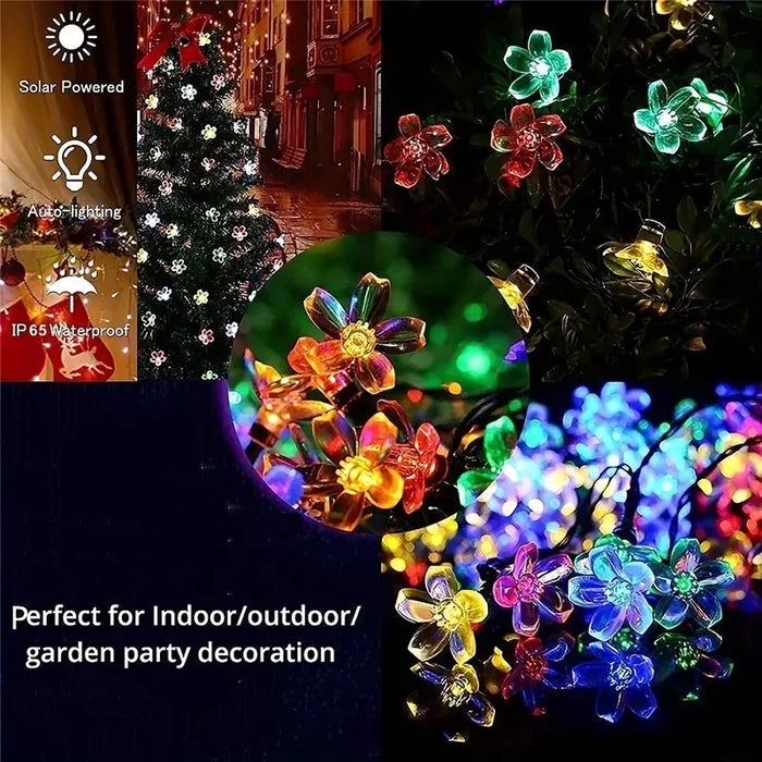 5/6.5/7/12M Purple Solar Flower String Lights Fairy LED Lights String Decorative Outdoor Lighting For Home Garden Holiday Decor