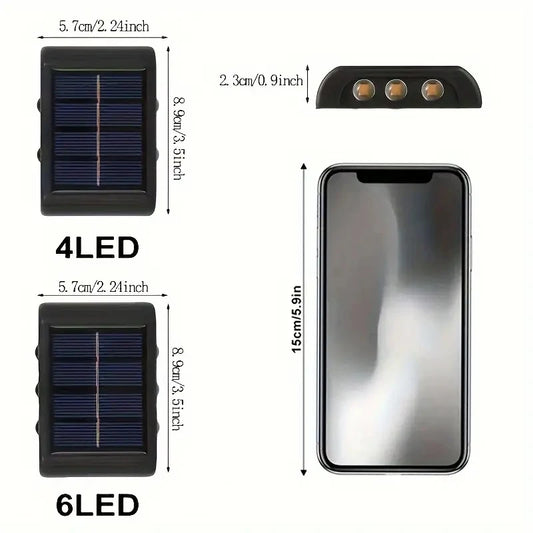 2PCS Solar Fence Lights Outdoor - 6/4 LED Dual-Sided Wall Lighting, Waterproof IP65 for Garden/Pathway Decor, Auto Dusk-to-Dawn