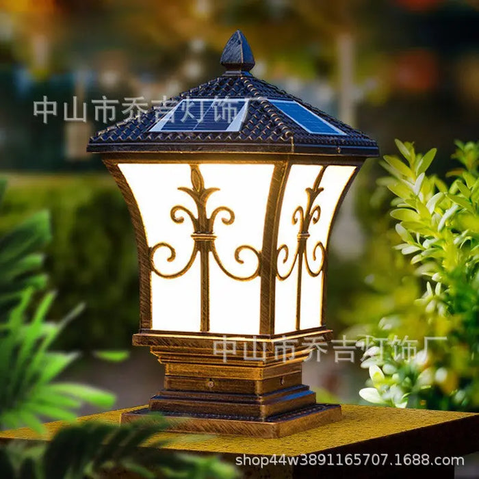 LED Solar Pillar Light Remote Control Retro Lantern Waterproof Outdoor Porch Column Lamp Night Light Garden Fence Decoration