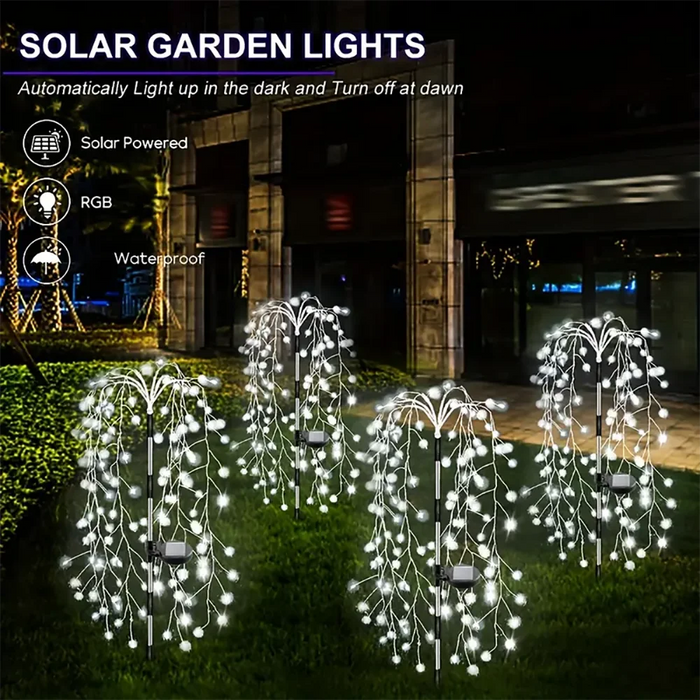 Solar-Powered Garden Lights Outdoor Waterproof Firecracker Fireworks Lights for Patio Pathway Lawn Party Camping Decoration