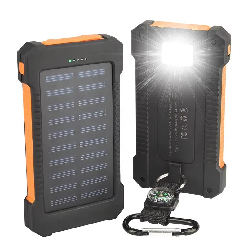 200000mAh Large Capacity Solar Power Bank Portable W/ Lanyard Compass External Battery Outdoor Charging Powerbank For Xiaomi