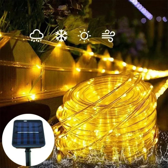 LED Solar String Lights Garden Waterproof Tube Rope Lamp Christmas Garland Fairy Lights For Outdoor Holiday Decoration Lighting