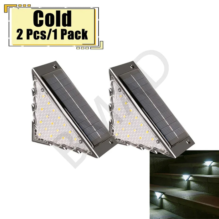 Outdoor Solar Step Lamp Two-Tone Triangle LED Waterproof Auto-On Deck Lantern for Patio Yard Driveway Porch Decorative Lighting