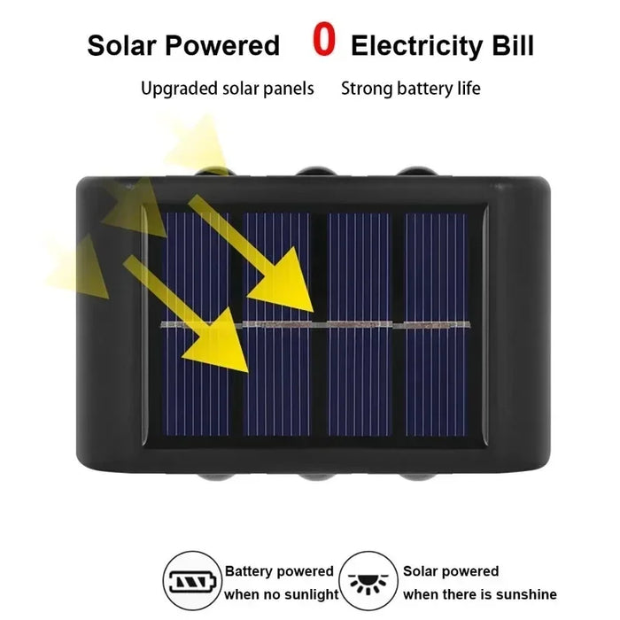 Christmas10/8/6/4LED Solar Wall Lamp Outdoor Waterproof Up and Down Luminous Lighting for Garden Fence Decoration Sunlight Light