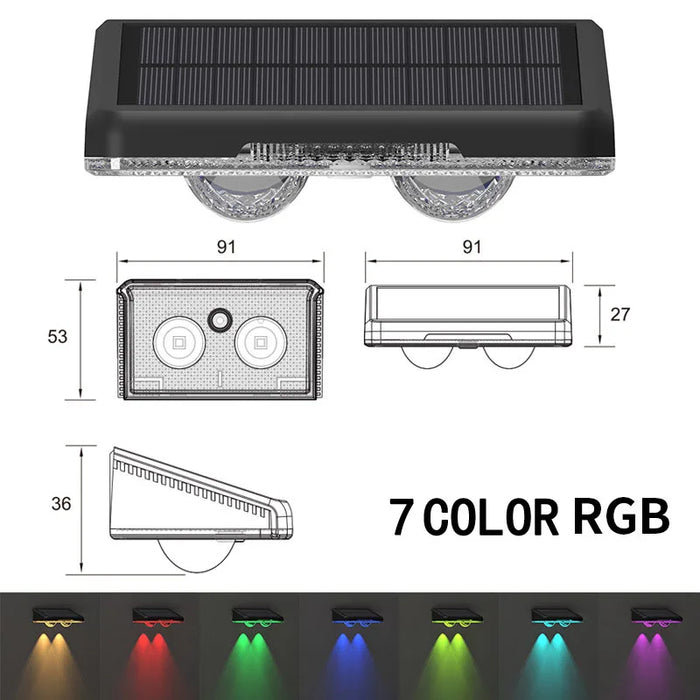 Solar Wall Lights  Outdoor LED Fence Light  RGB Solar Garden Wall Lights  IP65 Waterproof for Courtyard Decoration Light