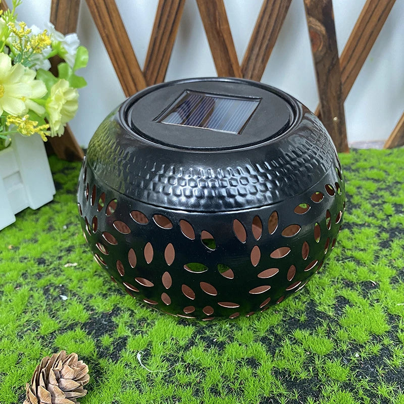 1pc Solar LED Garden Lantern - Elegant Metal Elliptical Lantern Solar, Waterproof with Shadow Projection for Outdoor Patio