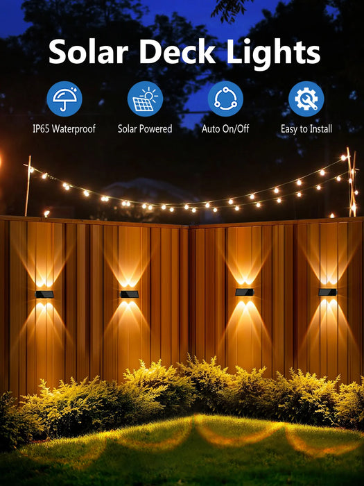 Solar Fence Lights Colorful Outdoor IP65 Waterproof Auto Dusk to Dawn Solar Deck Lights for Step Wall Pathway Stairs Patio