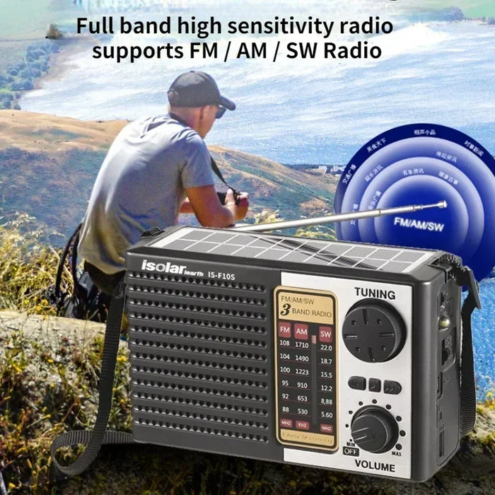Multi Band FM Radio Solar Charging Emergency Radio with LED Lights Wireless Bluetooth Speaker Supports TF USB FM / AM / SW Radio