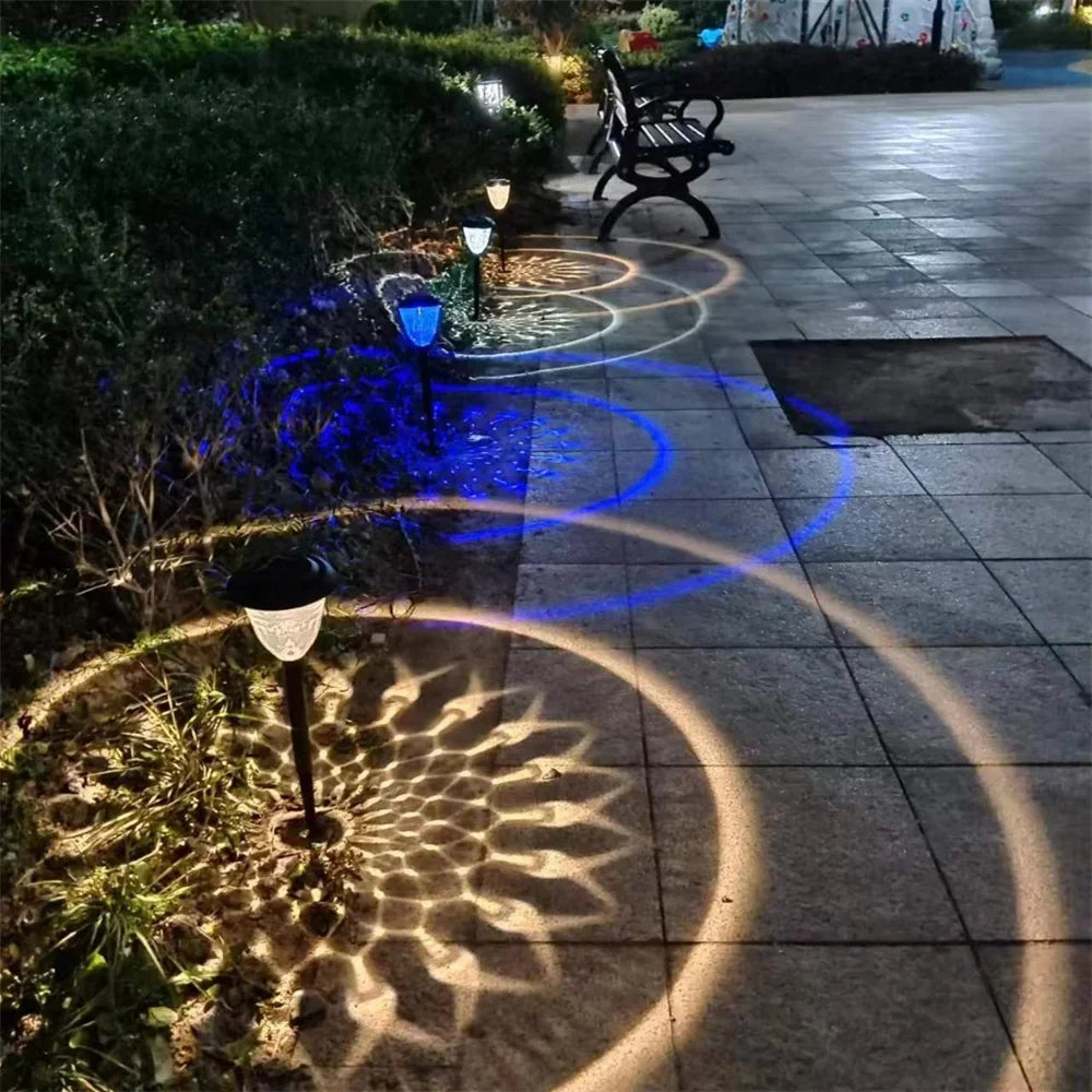 1-4Pack Solar Pathway Lights Outdoor Waterproof Round Circel Pattern On The Ground Light The Way for Yard Garden Path Walkway