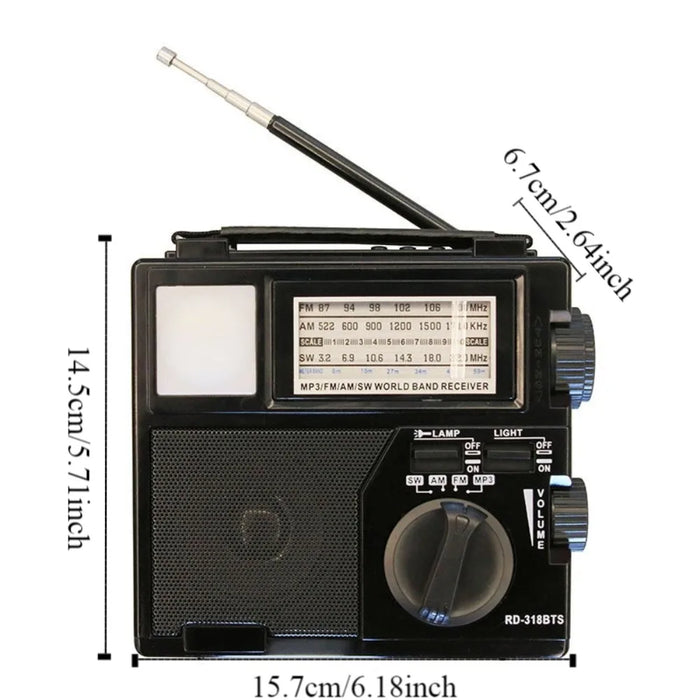 Solar Portable Emergency Radio LED Flashlight Music Player FM AM SW Radio Receiver Multi Function Multi Band