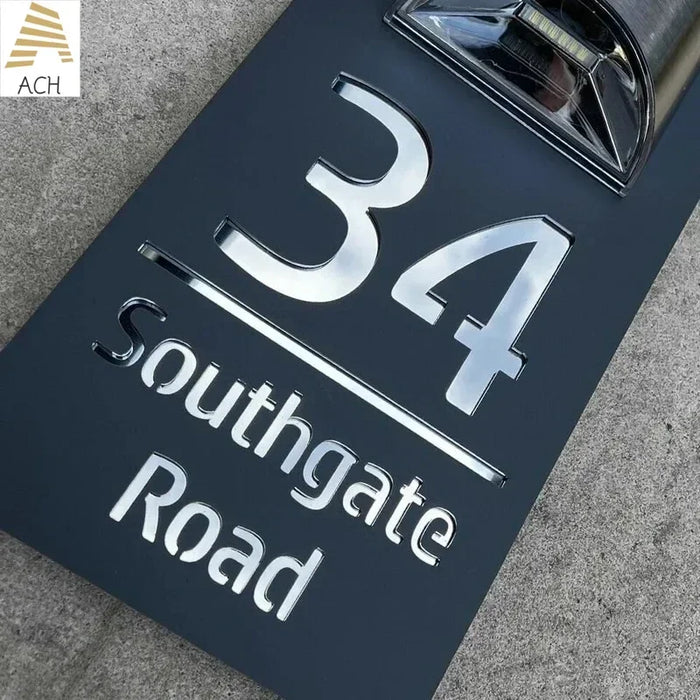 Customize Rectangle House Sign Solar LED Light Modern Residential Address Plaque Outdoor House Number Street Name Door Plates