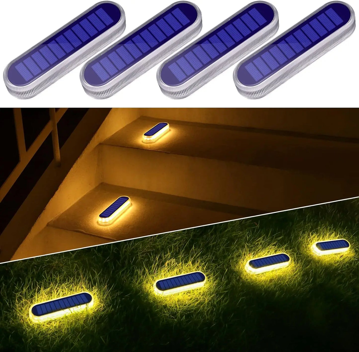 Solar Deck Lights 4 Pack Outdoor Step Lights Waterproof IP68 Led Solar Garden Lights for Railing Stairs Fence Yard Patio Pathway