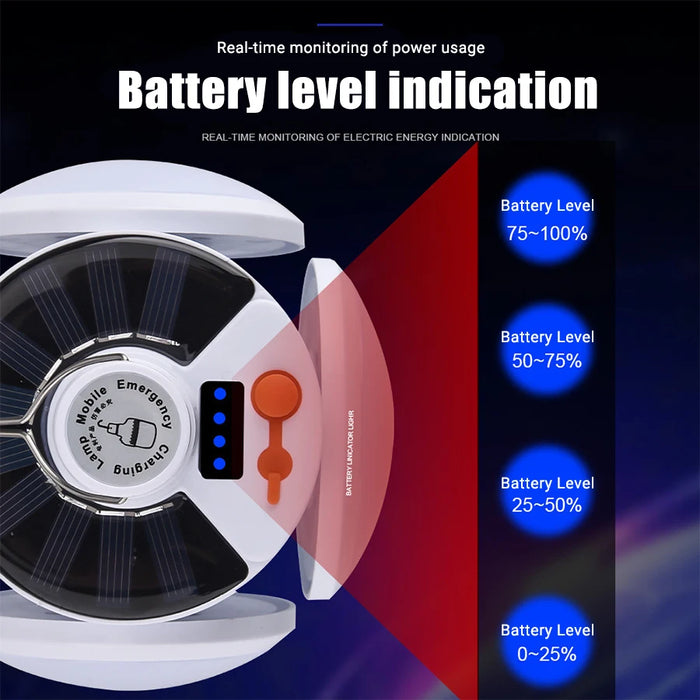 Solar LED Camping Lantern Tent Lamp With Hook Portable Outdoor Football Folding Light Emergency Hurricane Camp Lamp