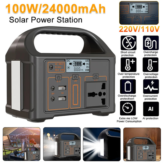 110V/220V Solar Power Station 100W Portable Power Generator Outdoor Camping Power Bank Portable Outdoor Generator Power Bank